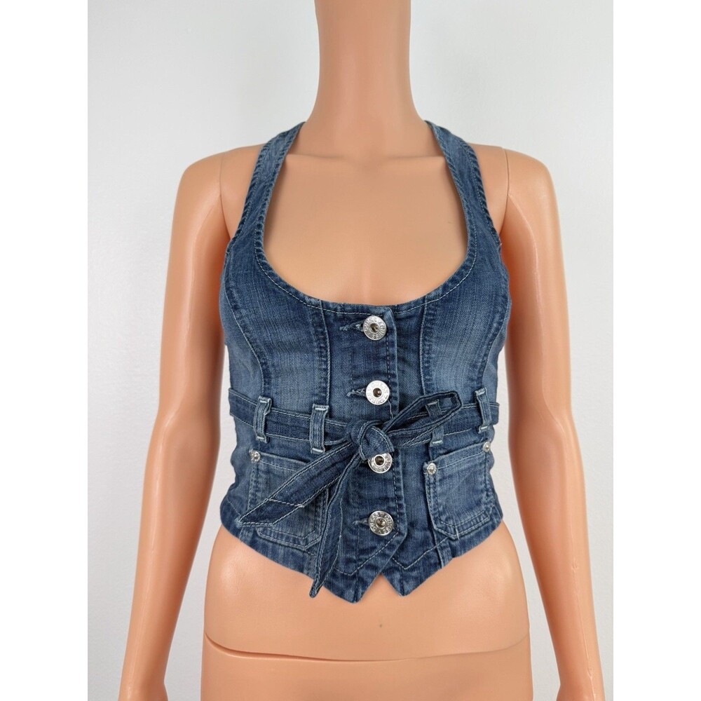 VTG Y2K Guess Jeans Denim Corset Vest Top XS Club-wear Pockets